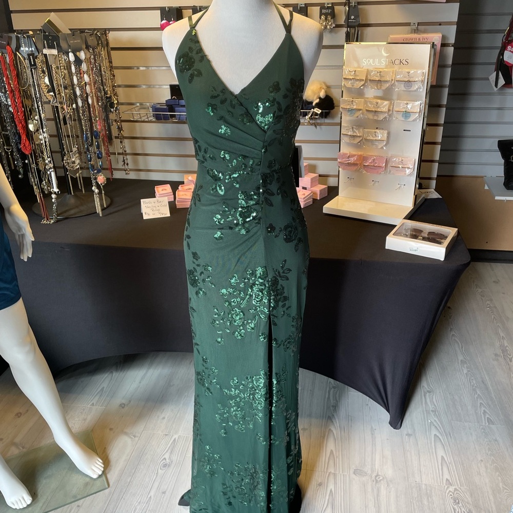 Speechless Dark Green Sequin Gown